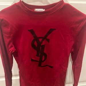 Saint Laurent Red Long-Sleeve Tee with Black YSL Logo